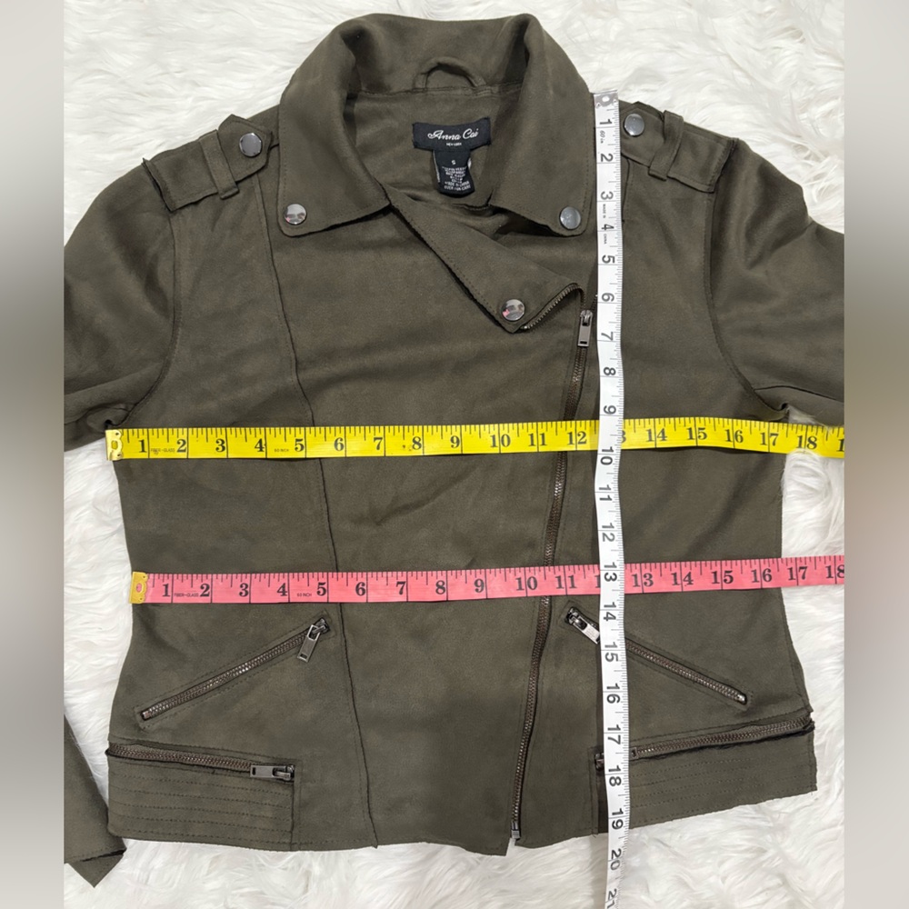 Anna Cai Olive Green Motostyle Zip Jacket Size S - Picture 3 of 7
